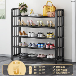 艾风格 铁艺多层鞋架家用门口收纳神器 5层80cm宽-黑色 (加强筋 可调底脚)
