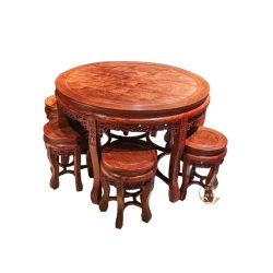 咏幻 小圆桌餐桌椅组合小户型紫檀饭桌可伸缩 1.08米花鼓餐桌单桌
