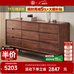 致典 北美黑胡桃木九斗柜北欧实木卧室家具储物收纳大柜子极简抽屉柜 1.6米九斗柜-实木轨道