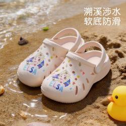 迪士尼 艾莎夏季儿童洞洞鞋防滑室内女童凉拖鞋中大童户外沙滩鞋包头鞋