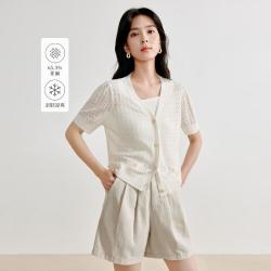 茵曼 女士短袖V领开衫针织衫 2026