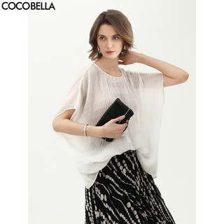 COCOBELLA TS7012 重工压褶蝙蝠袖雪纺衫 白色 L