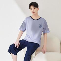 顶瓜瓜 夏季休闲简约风薄款短袖男士睡衣家居服套装可外穿