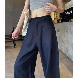 雅羊人 白色阔腿裤女夏季薄款高腰垂感老钱风直筒亚麻西装显高休闲裤