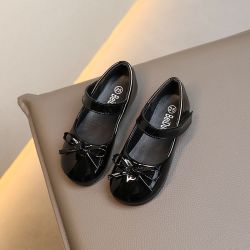 女童小皮鞋儿童公主鞋学生演出鞋黑色软底幼儿园红色小皮鞋蝴蝶结