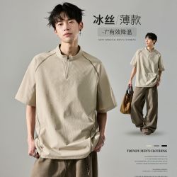 男士夏季冰丝薄款户外运动T恤 2026新款半拉链速干上衣