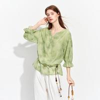 范思蓝恩 绣花清透感花瓣袖 女士衬衫