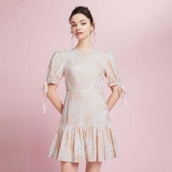 宝姿 女装 泡泡袖缩褶鱼尾印花连衣裙