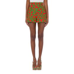 MOSCHINO 女士樱桃印花A字珠地棉布高腰短裤