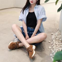 莎莎苏 春夏棕色运动休闲乐福鞋增高厚底女鞋百搭轻便通勤软底袋鼠鞋透气