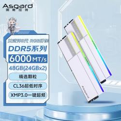 阿斯加特 48GB(24GBx2) DDR5 6000 台式机内存条 女武神·瓦尔基里II代 RGB灯条  CL36 极地白 AI