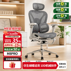 精域 M8Pro蝴蝶双翼人体工学椅追腰办公椅家用电脑椅可躺游戏电竞椅子 灵感灰+脚托