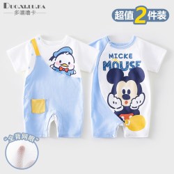 多嘻噜卡 婴幼儿连体衣A类纯棉夏季背后网眼薄款短袖外出服新生儿卡通爬服