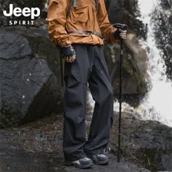 JEEP SPIRIT 吉普冲锋裤男伞兵休闲裤子男宽松直筒工装长裤 黑色 2XL