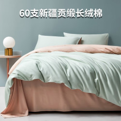 AIDLI 纯色长绒棉四件套 碧绿+朝曦金 200*230cm 床单款