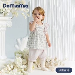 DOMIAMIA 儿童夏季无袖背心短裤家居服套装男童女童衣服 伊索花海-花边袖 120