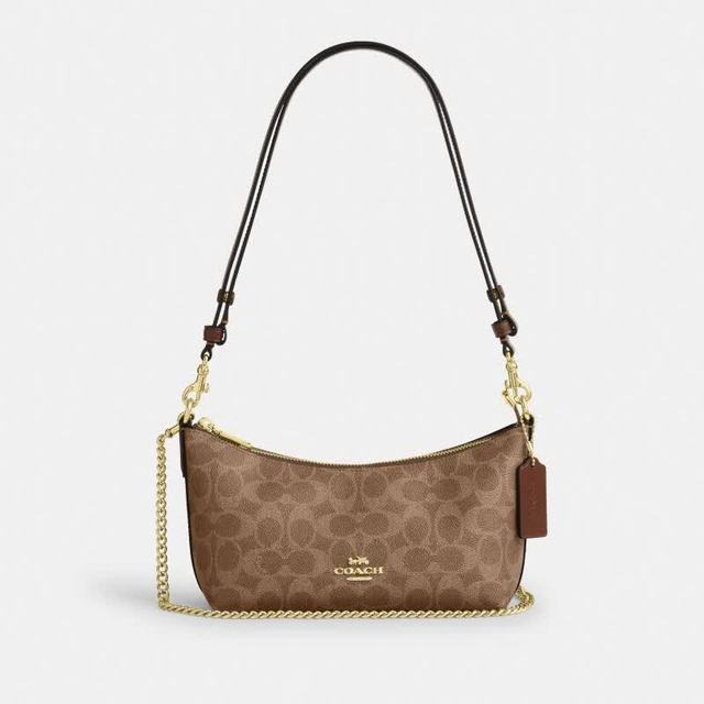 COACH CAITLIN中号单肩手提包棕黄色CEK80送女友七夕礼物