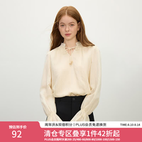范思蓝恩 复古法式领口抽绳纯色衬衫女2025春装新款百搭衬衣1094 优雅黄 M