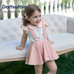 DOMIAMIA 儿童夏季薄款纯棉背带裤童装女童男童裤子 暮云粉 73