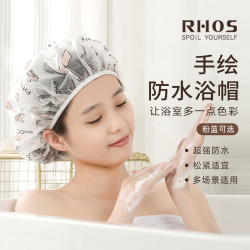 RHOS 手绘浴帽防水沐浴帽头套帽子厨房防油烟女士款加厚洗澡发套