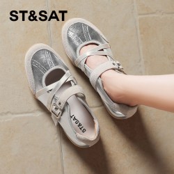 星期六 ST&SAT 法式绑带软底运动玛丽珍鞋女款2026夏季新款真皮小白鞋单鞋