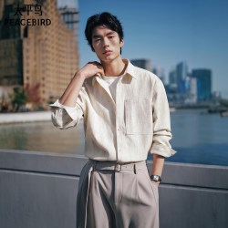 太平鸟 男装 休闲衬衫肌理竖条时尚秋季外穿式长袖衬衫