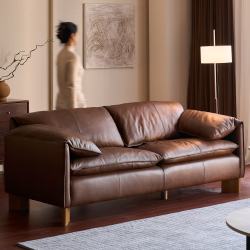 FRIENDS MOTION FURNITURE风帆沙发中古风意式法式客厅直排2.4米半青皮焦糖棕半皮