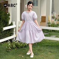 ABC 女童夏季连衣裙2026新款儿童领口花边公主裙女孩甜美可爱裙子