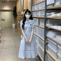 茉心语 学院风甜美可爱海军领过膝长裙子少女夏季小个子初中生女生连衣裙