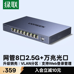 绿联 轻管理2.5G交换机8口2.5G电口+万兆光口 Web智能网管iptv网络分线分流器支持vlan光猫NAS 15812