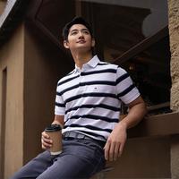 TOMMY HILFIGER 夏季男珠地棉宽条纹短袖T恤POLO