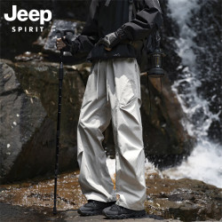 JEEP SPIRIT 吉普冲锋裤男2025秋季伞兵休闲裤子男宽松直筒工装长裤 浅灰色 XL (125-140斤)