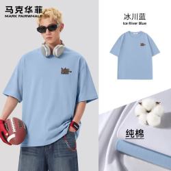 马克华菲 夏季休闲短袖t恤男重磅纯棉宽松圆领趣味印花情侣短袖潮流款上衣