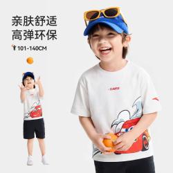 安踏 赛车总动员|儿童时尚卡通休闲运动T恤圆领针织短袖衫安踏童装