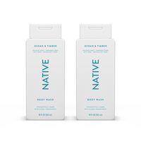 native 天然沐浴露含有天然提取成分 | 男女适用,不含硫酸盐、对羟基苯甲酸酯和染料,让皮肤柔软保湿 | 海洋和木材 18 盎司 - 2 件装