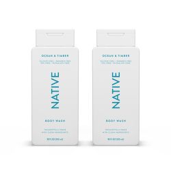 native 天然沐浴露含有天然提取成分 | 男女适用,不含硫酸盐、对羟基苯甲酸酯和染料,让皮肤柔软保湿 | 海洋和木材 18 盎司 - 2 件装