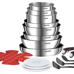 Tefal 特福 Ingenio Emotion 炊具,20 件套,不锈钢,可堆叠,5 年,不粘涂层,电磁炉 L897SK04