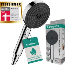 hansgrohe 节水淋浴喷头 Pulsify Select S，经济型淋浴喷头，淋浴喷雾，3 种喷射类型放松，防水垢功能，镀铬