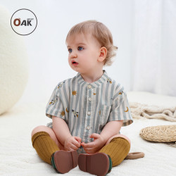 OAKMONT Oak mont条纹婴儿包屁衣夏季短袖纯棉衬衫新生儿宝宝A类爬服哈衣