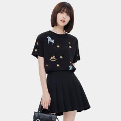 ICE 高级感纯棉重工刺绣亮片装设短袖T恤2026夏款休闲圆领女上衣