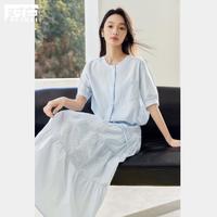 DUIBAI 2025夏装独特镂空刺绣贴袋高级感气质女式短袖圆领衬衫