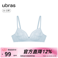 Ubras 24年流雾蕾丝性感内衣透气法式轻奢大胸显小聚拢兔耳杯文胸 小胸空气杯-涟漪蓝色 S(70A/B/C)