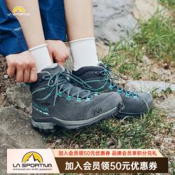 LA SPORTIVA 徒步鞋男女户外轻量休闲皮质登山鞋防水耐磨Hike Leather 23新品 碳灰/珊瑚绿 38