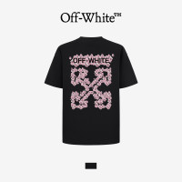 PLUS会员：OFF-WHITE 男女情侣款 字母箭头 花卉印花 短袖T恤
