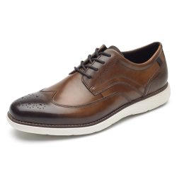 ROCKPORT 男士正装休闲牛皮系带牛津鞋 Garett Wingtip 通勤 干邑色 8.5