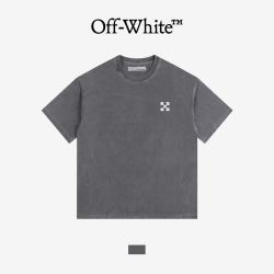 OFF-WHITE 男女情侣 字母箭头 炫染做旧宽松纯棉T恤 WA01TE9003