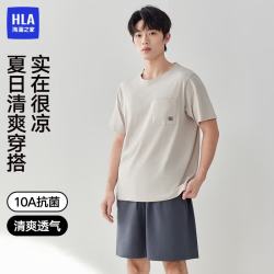 海澜之家 睡衣男士圆领纯棉百棉抗菌可外穿短袖短裤家居服