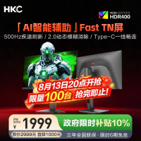 13日20点：HKC 24.1英寸500Hz显示器FastTN屏HDR400电竞GTG0.5ms三角洲游戏Type-C一线畅联旋转升降电脑UG25HF