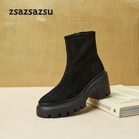 88VIP：莎莎苏 24冬粗跟时装靴法式短靴瘦瘦靴加绒弹力靴