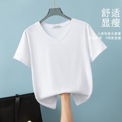 真维斯 短袖T恤女纯色v领基础款女士上衣休闲百搭亲肤舒适纯棉t恤